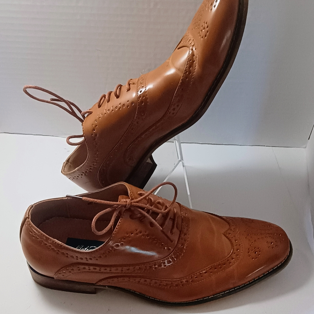 Men's Cognac Wingtip Oxford Dress Shoes - Lace-Up Brogue